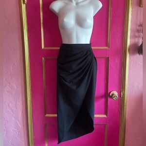 Fleur du Mal Black Draped Pencil Skirt with thigh high split size small